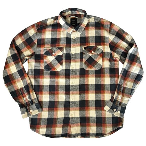 RVCA Telltale Shirt Red Ochre Plaid Long Sleeve Flannel Shirt L Regular Fit - Picture 3 of 8